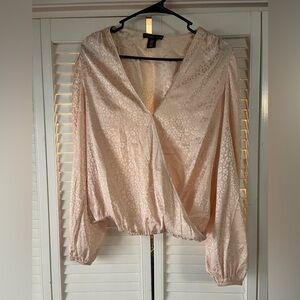 Sincerely Jules Blush Satin Wrap-Front Blouse